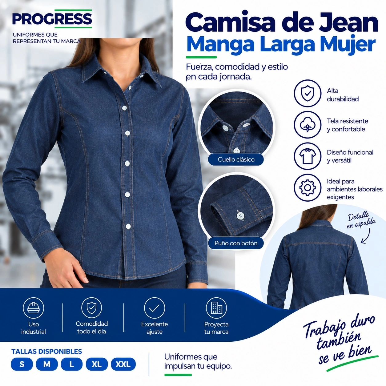 Camisa Industrial de Jean para Mujer